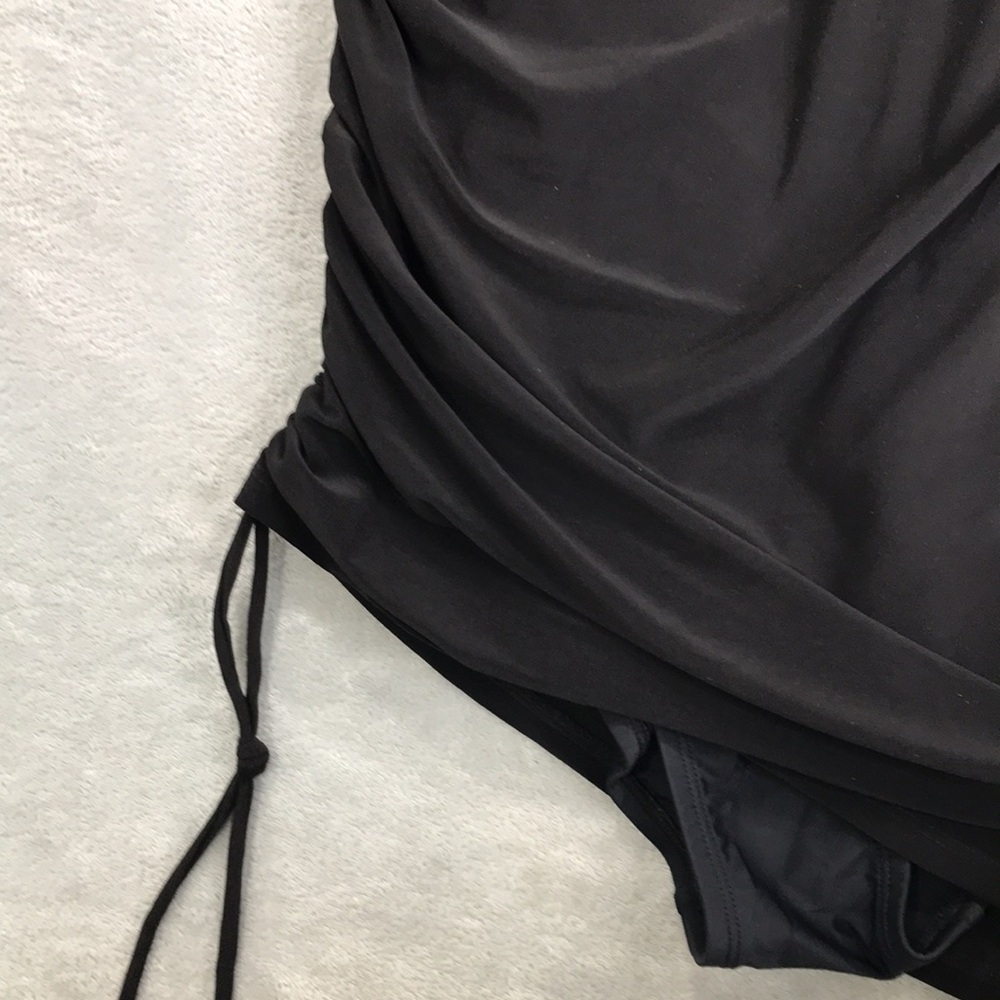 Beyond Control Black V Neck Cinching Swim Dress Size 6 New - Picture 2 of 12